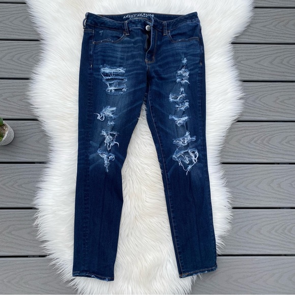 American Eagle distressed dark wash jeggings - Picture 2 of 4